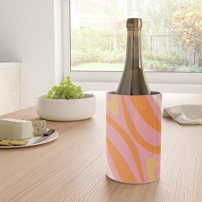 New Groove Retro Swirl Abstract Pattern in Pink, Orange, Yellow, and Cream Wine Chiller Gallery Image 4