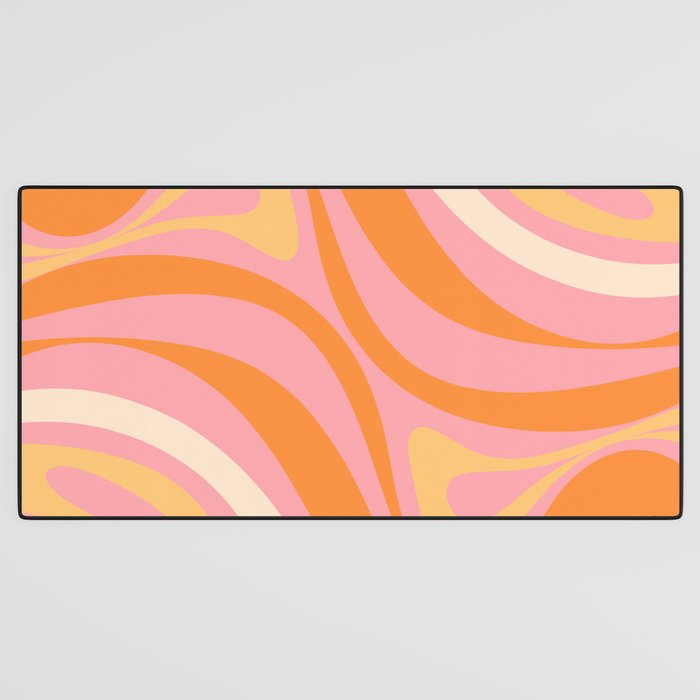 New Groove Retro Swirl Abstract Pattern in Pink, Orange, Yellow, and Cream Desk Mat Gallery Image 3