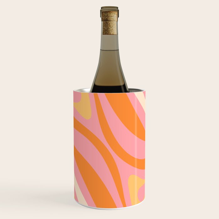New Groove Retro Swirl Abstract Pattern in Pink, Orange, Yellow, and Cream Wine Chiller Gallery Image 1