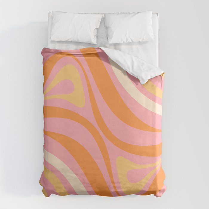 New Groove Retro Swirl Abstract Pattern in Pink, Orange, Yellow, and Cream Duvet Cover Gallery Image 6