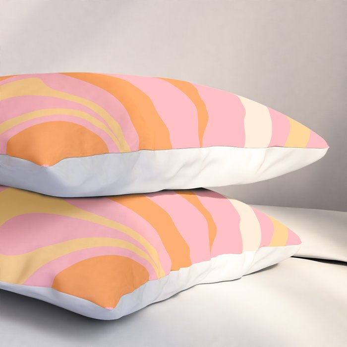 New Groove Retro Swirl Abstract Pattern in Pink, Orange, Yellow, and Cream Pillow Sham Gallery Image 3