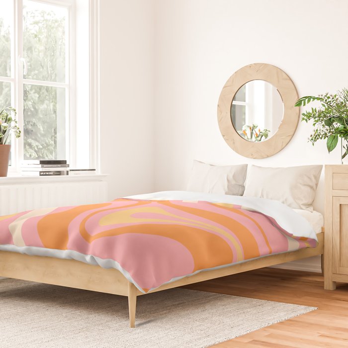 New Groove Retro Swirl Abstract Pattern in Pink, Orange, Yellow, and Cream Duvet Cover Gallery Image 2