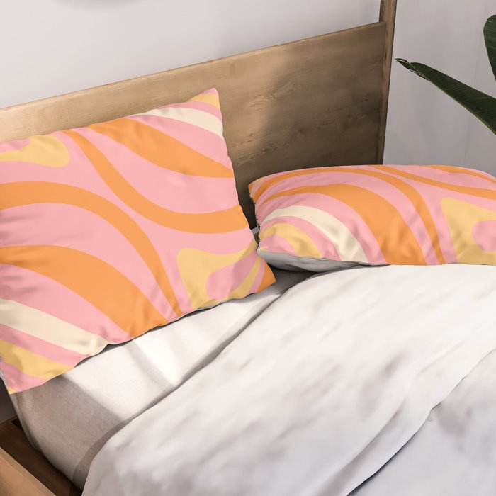 New Groove Retro Swirl Abstract Pattern in Pink, Orange, Yellow, and Cream Pillow Sham Gallery Image 2
