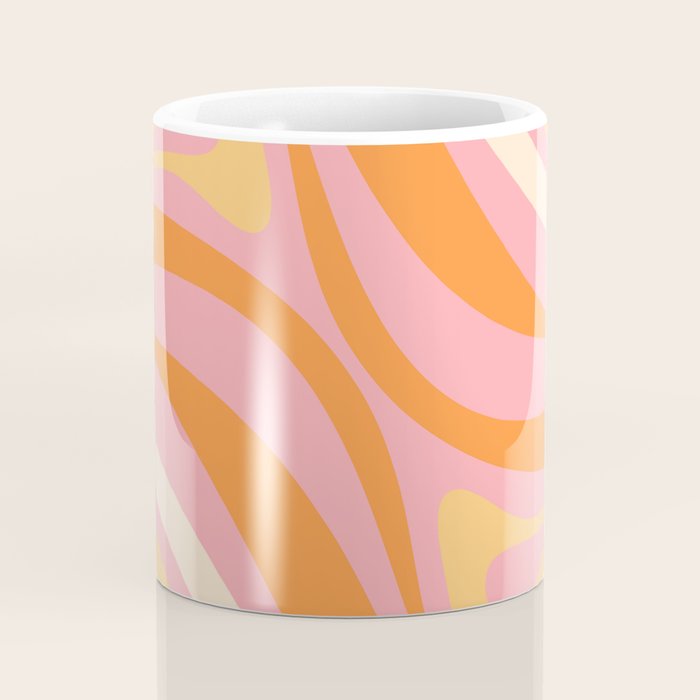 New Groove Retro Swirl Abstract Pattern in Pink, Orange, Yellow, and Cream Coffee Mug Gallery Image 4