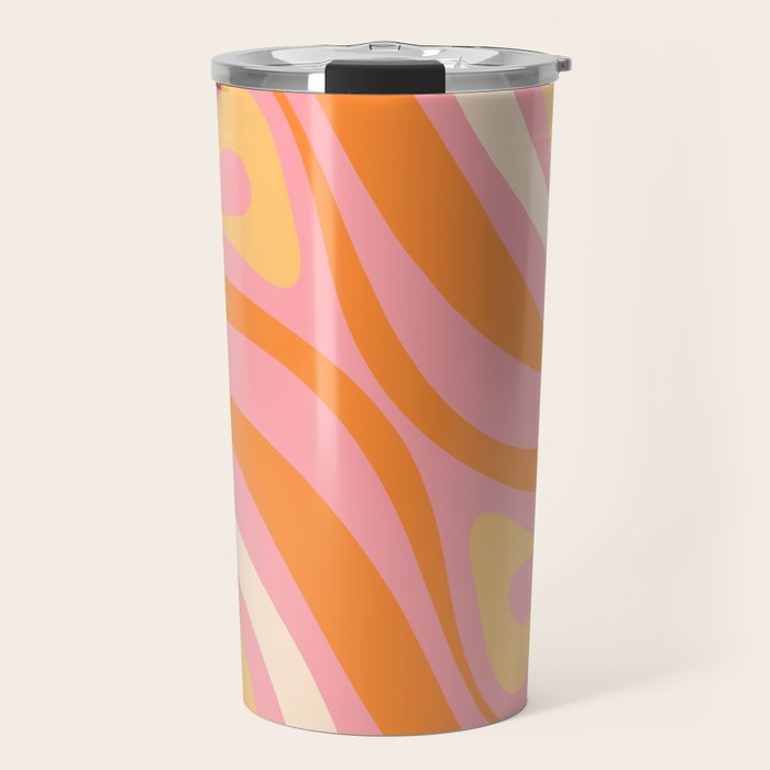 New Groove Retro Swirl Abstract Pattern in Pink, Orange, Yellow, and Cream Travel Mug Gallery Image 1