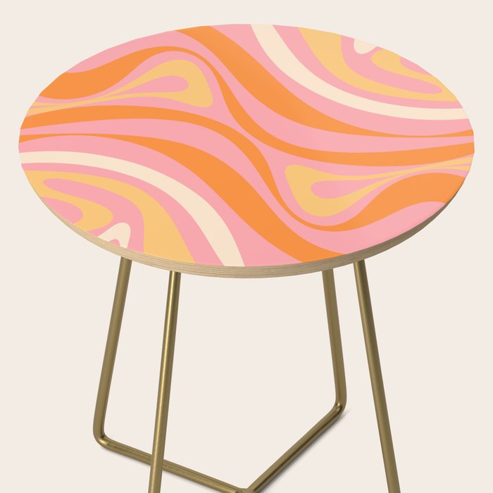 New Groove Retro Swirl Abstract Pattern in Pink, Orange, Yellow, and Cream Side Table Gallery Image 2