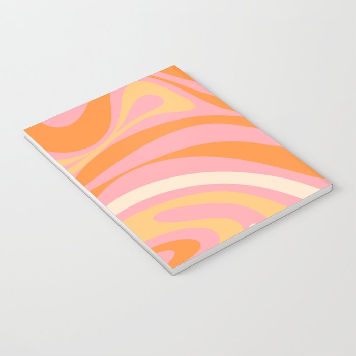 New Groove Retro Swirl Abstract Pattern in Pink, Orange, Yellow, and Cream Notebook Gallery Image 3