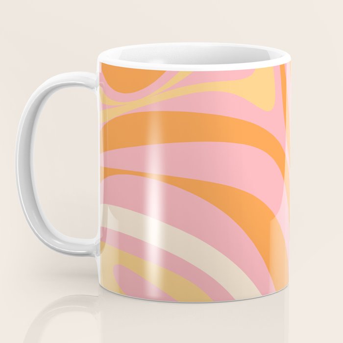 New Groove Retro Swirl Abstract Pattern in Pink, Orange, Yellow, and Cream Coffee Mug Gallery Image 3