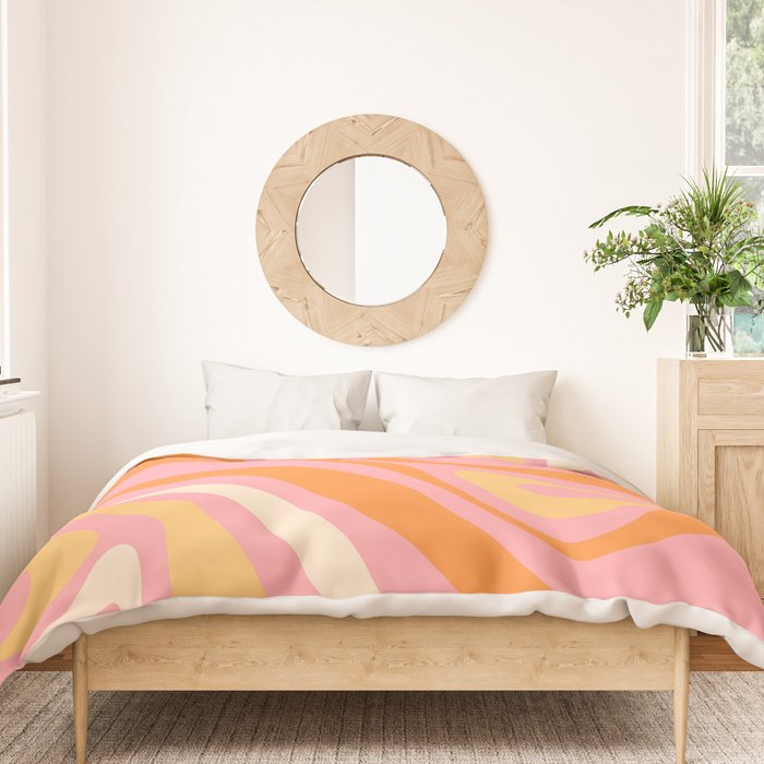 New Groove Retro Swirl Abstract Pattern in Pink, Orange, Yellow, and Cream Duvet Cover Gallery Image 3