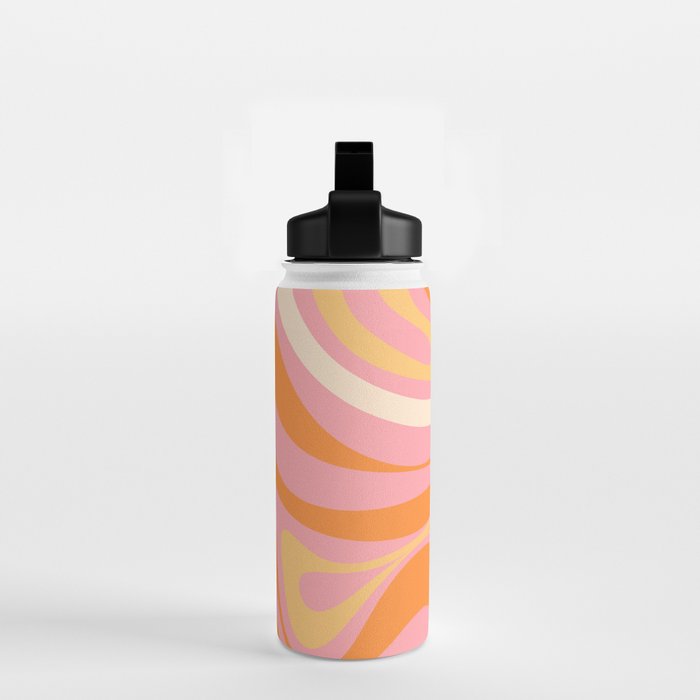 New Groove Retro Swirl Abstract Pattern in Pink, Orange, Yellow, and Cream Water Bottle Gallery Image 2