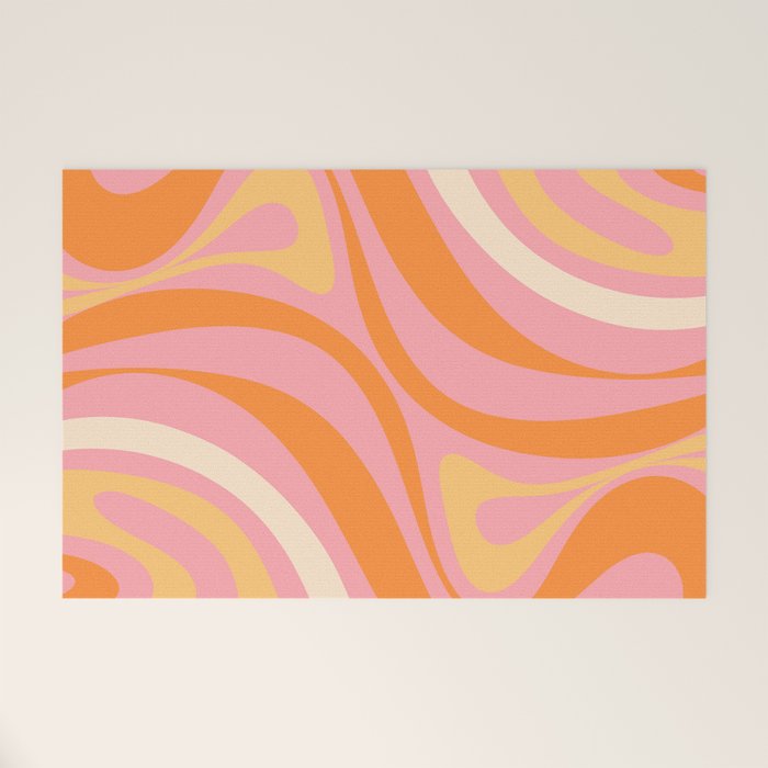 New Groove Retro Swirl Abstract Pattern in Pink, Orange, Yellow, and Cream Welcome Mat Gallery Image 1