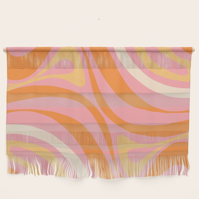 New Groove Retro Swirl Abstract Pattern in Pink, Orange, Yellow, and Cream Wall Hanging Gallery Image 1