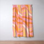 New Groove Retro Swirl Abstract Pattern in Pink, Orange, Yellow, and Cream Window Curtain Gallery Image 3