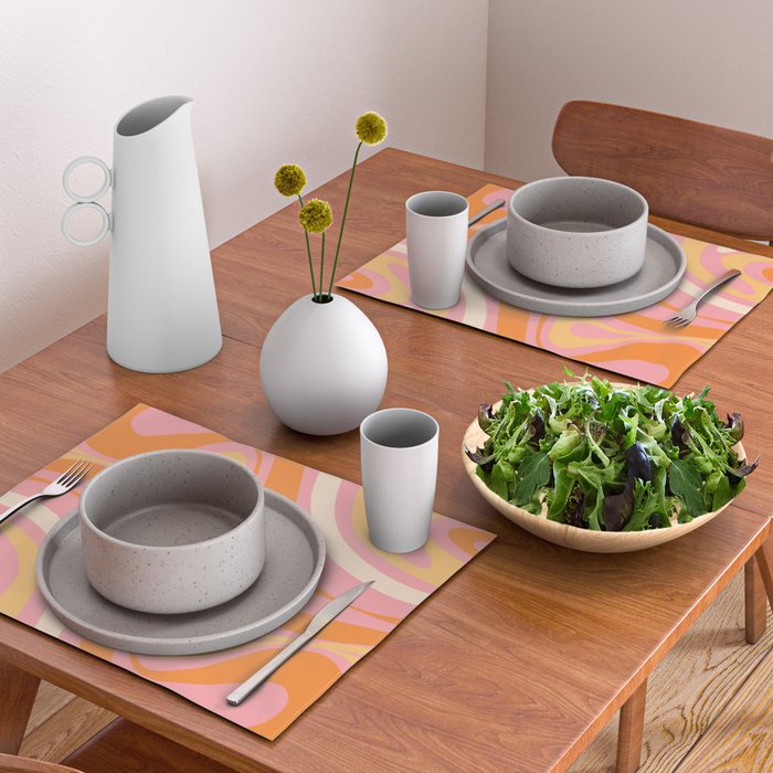 New Groove Retro Swirl Abstract Pattern in Pink, Orange, Yellow, and Cream Placemat Gallery Image 2