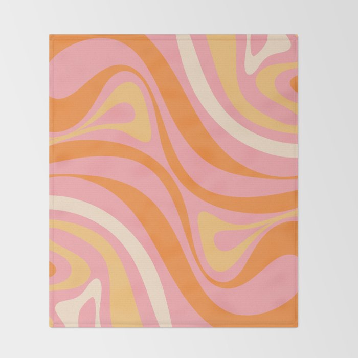 New Groove Retro Swirl Abstract Pattern in Pink, Orange, Yellow, and Cream Throw Blanket Gallery Image 2