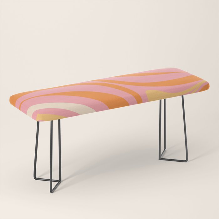 New Groove Retro Swirl Abstract Pattern in Pink, Orange, Yellow, and Cream Bench Gallery Image 1