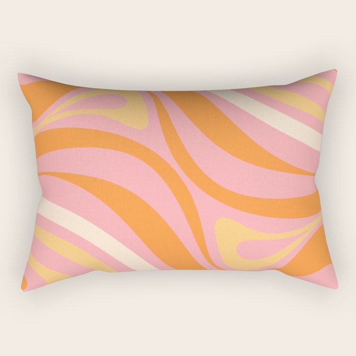 New Groove Retro Swirl Abstract Pattern in Pink, Orange, Yellow, and Cream Rectangular Pillow Gallery Image 2