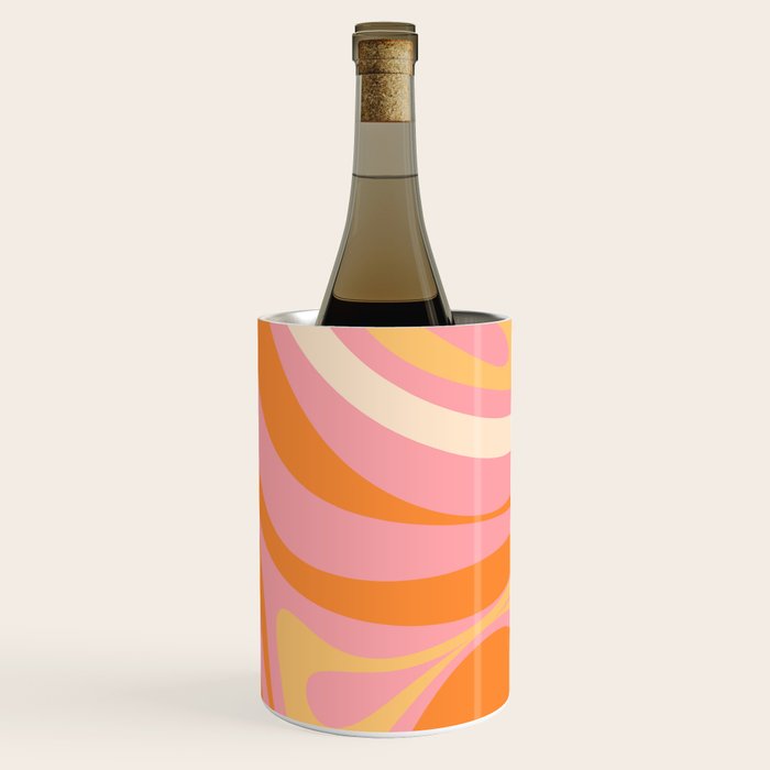 New Groove Retro Swirl Abstract Pattern in Pink, Orange, Yellow, and Cream Wine Chiller Gallery Image 3