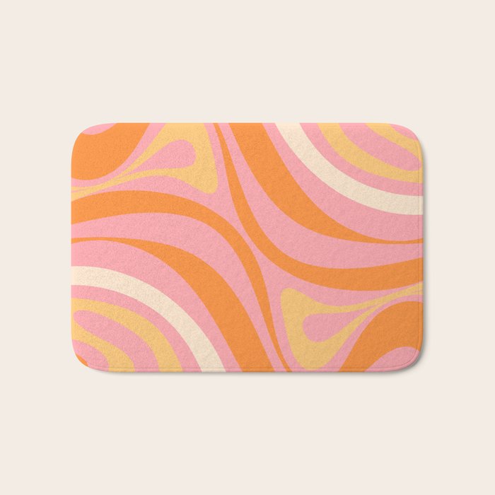 New Groove Retro Swirl Abstract Pattern in Pink, Orange, Yellow, and Cream Bath Mat Gallery Image 1