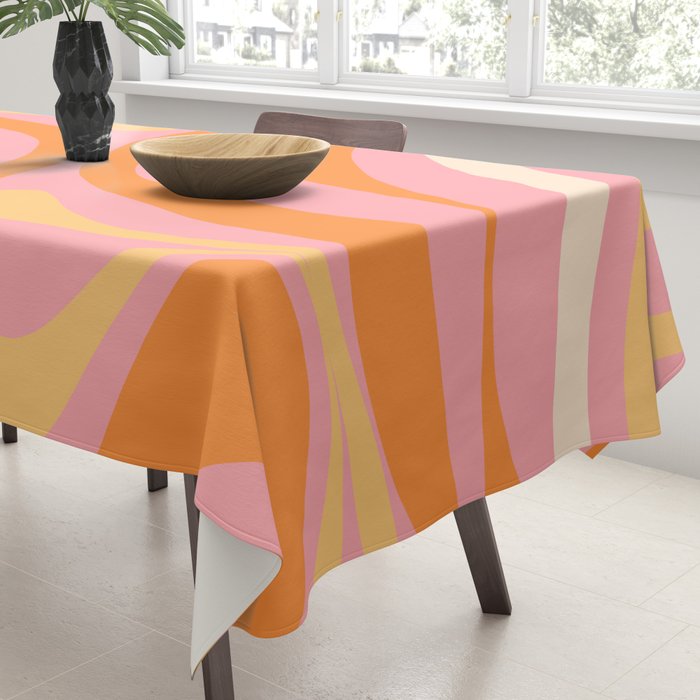 New Groove Retro Swirl Abstract Pattern in Pink, Orange, Yellow, and Cream Tablecloth Gallery Image 3