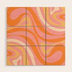 New Groove Retro Swirl Abstract Pattern in Pink, Orange, Yellow, and Cream Wood Wall Art Gallery Image 1