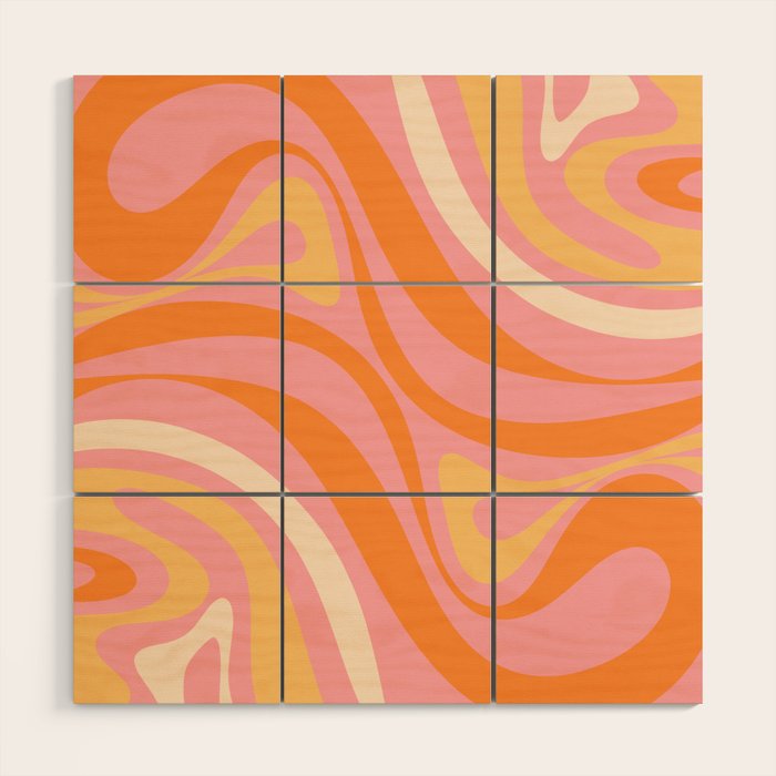 New Groove Retro Swirl Abstract Pattern in Pink, Orange, Yellow, and Cream Wood Wall Art Gallery Image 1