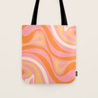 New Groove Retro Swirl Abstract Pattern in Pink, Orange, Yellow, and Cream Tote Bag Gallery Image 1