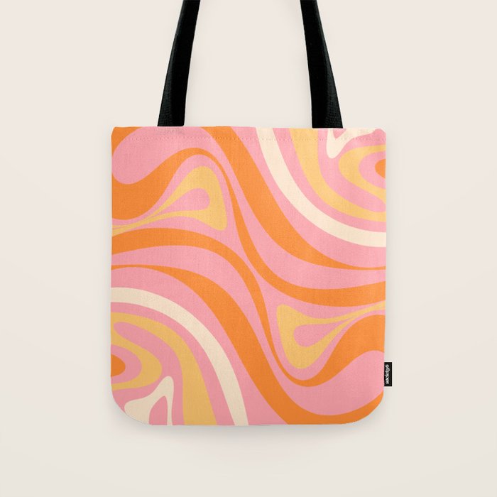 New Groove Retro Swirl Abstract Pattern in Pink, Orange, Yellow, and Cream Tote Bag Gallery Image 1