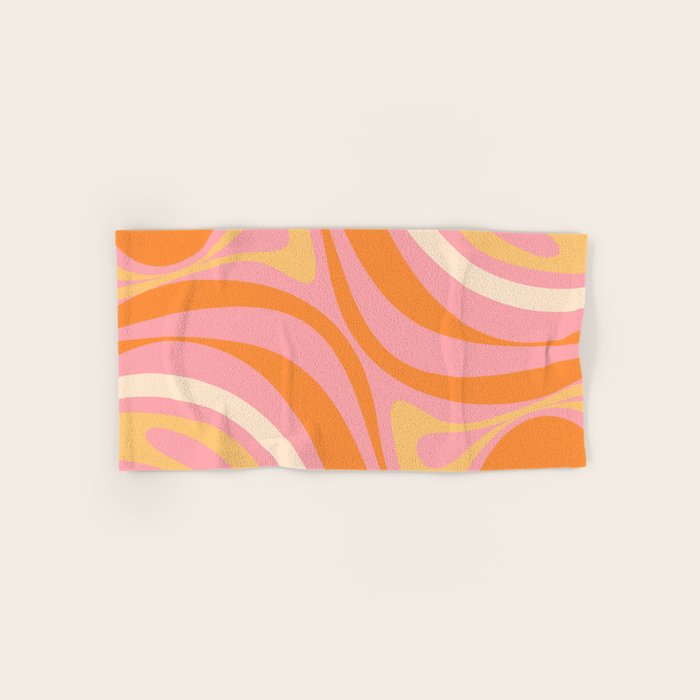 New Groove Retro Swirl Abstract Pattern in Pink, Orange, Yellow, and Cream Bath Towel Gallery Image 1