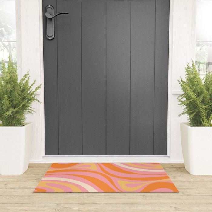 New Groove Retro Swirl Abstract Pattern in Pink, Orange, Yellow, and Cream Welcome Mat Gallery Image 3