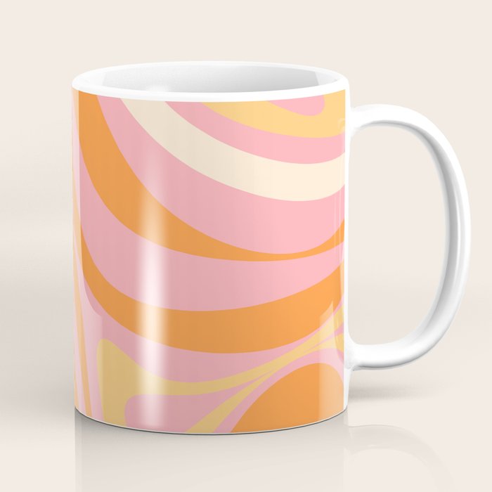 New Groove Retro Swirl Abstract Pattern in Pink, Orange, Yellow, and Cream Coffee Mug Gallery Image 1