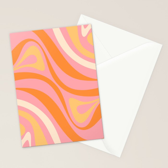New Groove Retro Swirl Abstract Pattern in Pink, Orange, Yellow, and Cream Stationery Card Gallery Image 2