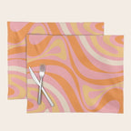 New Groove Retro Swirl Abstract Pattern in Pink, Orange, Yellow, and Cream Placemat Gallery Image 1