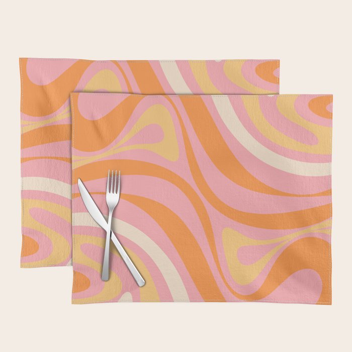 New Groove Retro Swirl Abstract Pattern in Pink, Orange, Yellow, and Cream Placemat Gallery Image 1