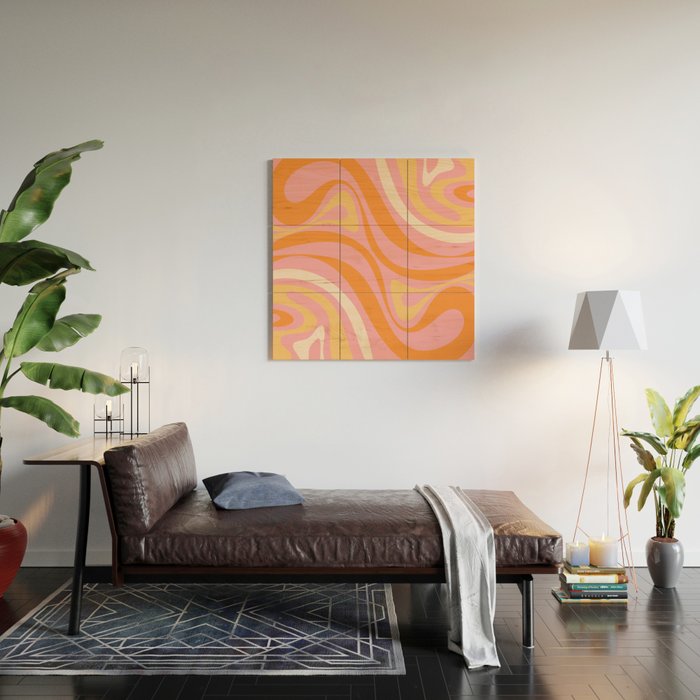 New Groove Retro Swirl Abstract Pattern in Pink, Orange, Yellow, and Cream Wood Wall Art Gallery Image 2