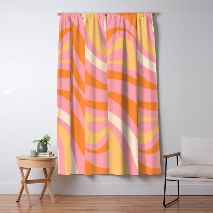 New Groove Retro Swirl Abstract Pattern in Pink, Orange, Yellow, and Cream Window Curtain Gallery Image 1