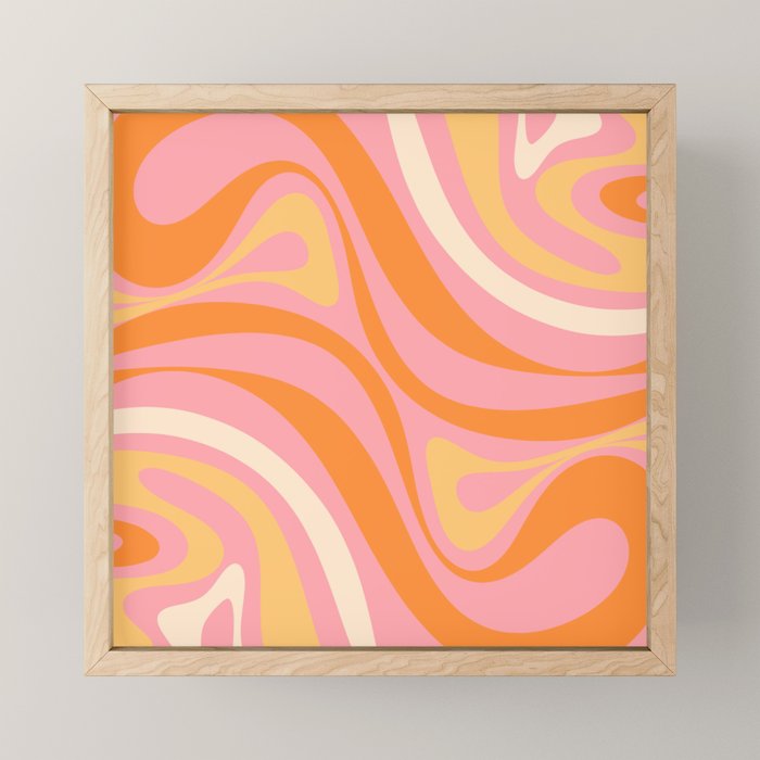 New Groove Retro Swirl Abstract Pattern in Pink, Orange, Yellow, and Cream Mini Art Print Gallery Image 1