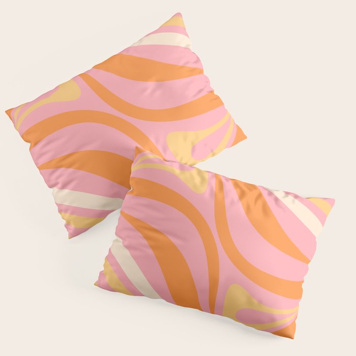 New Groove Retro Swirl Abstract Pattern in Pink, Orange, Yellow, and Cream Pillow Sham Gallery Image 1