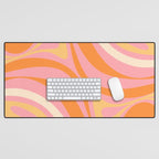 New Groove Retro Swirl Abstract Pattern in Pink, Orange, Yellow, and Cream Desk Mat Gallery Image 1