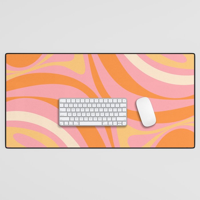 New Groove Retro Swirl Abstract Pattern in Pink, Orange, Yellow, and Cream Desk Mat Gallery Image 1