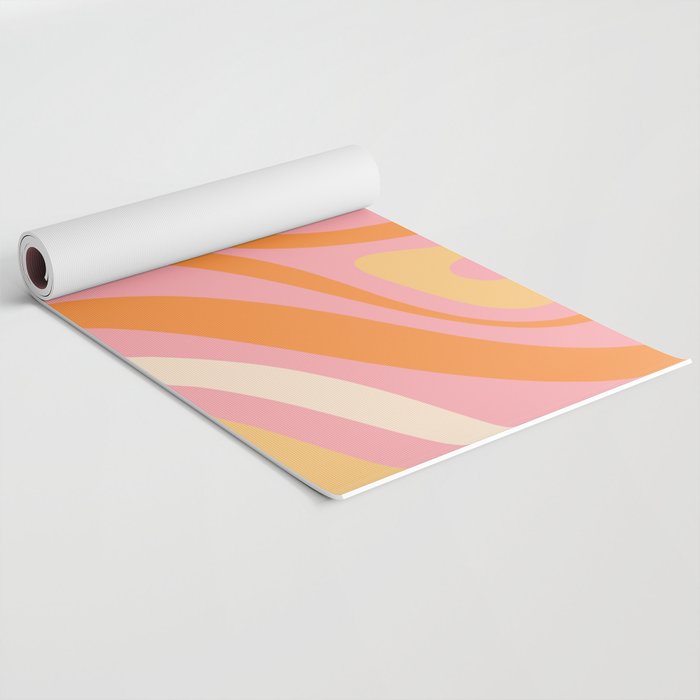 New Groove Retro Swirl Abstract Pattern in Pink, Orange, Yellow, and Cream Yoga Mat Gallery Image 2