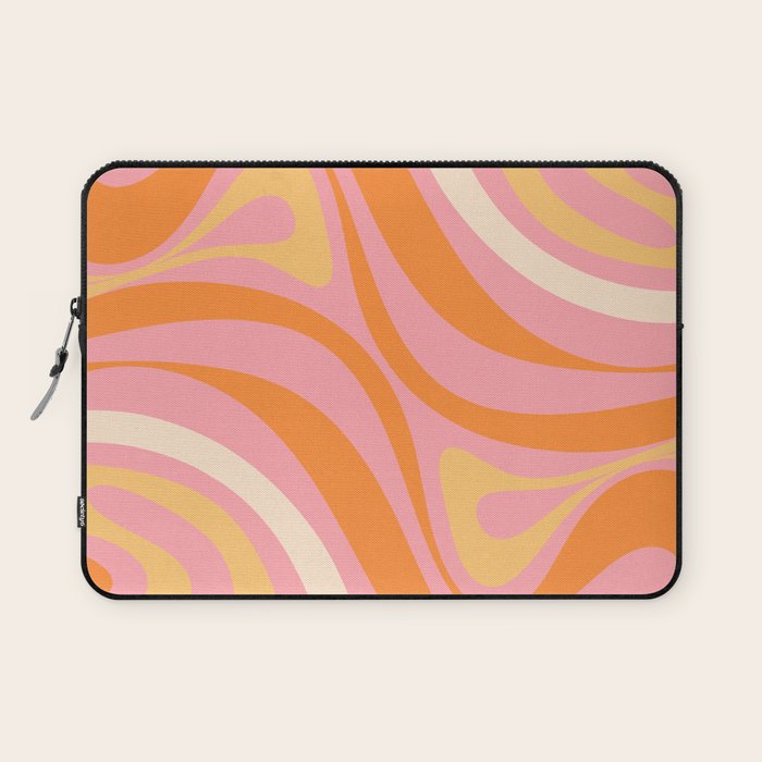 New Groove Retro Swirl Abstract Pattern in Pink, Orange, Yellow, and Cream Laptop Sleeve Gallery Image 1