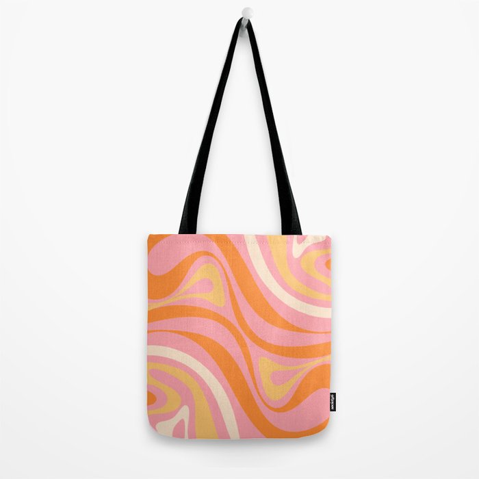 New Groove Retro Swirl Abstract Pattern in Pink, Orange, Yellow, and Cream Tote Bag Gallery Image 2