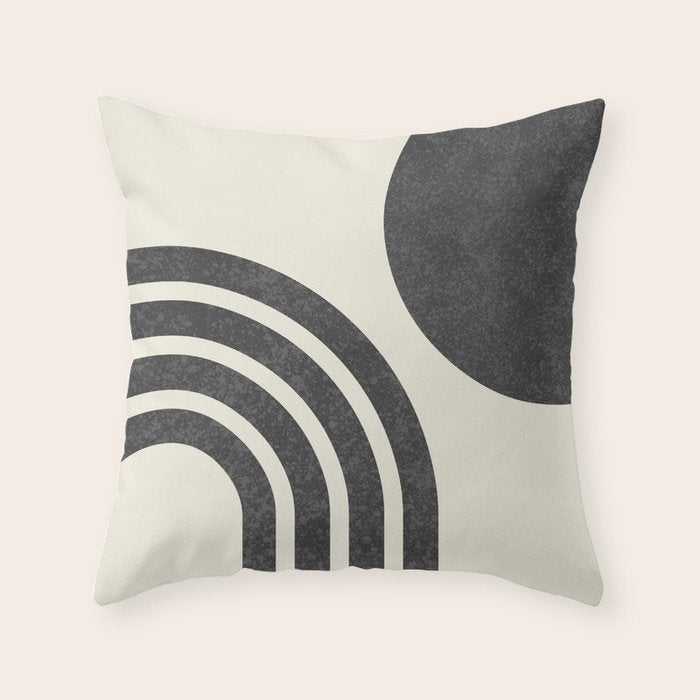 Mid Century Modern - Sun and Rainbow black and white Throw Pillow Gallery Image 1