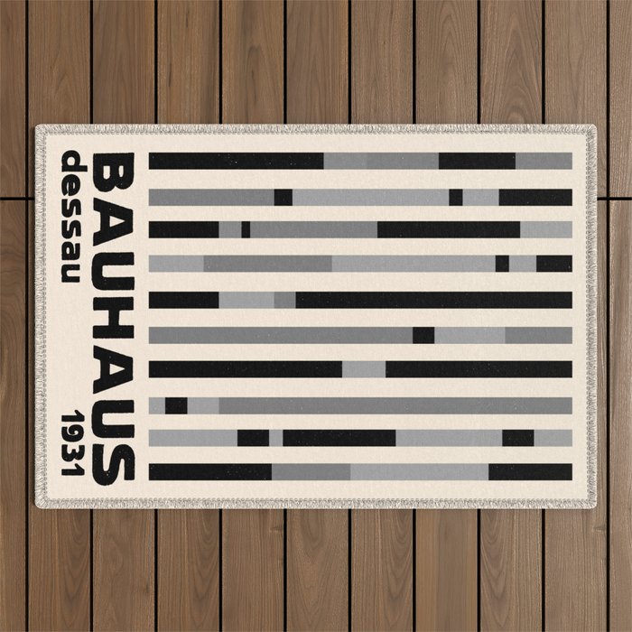 Bauhaus Dessau 1931 Modernist Homage Black Gray Cream Outdoor Rug Gallery Image 1