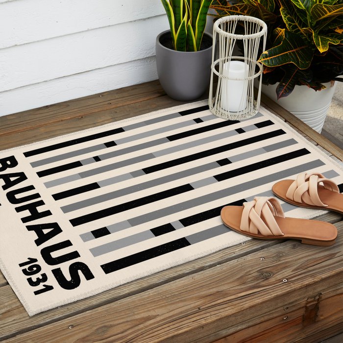 Bauhaus Dessau 1931 Modernist Homage Black Gray Cream Outdoor Rug Gallery Image 2