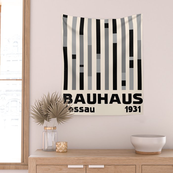 Bauhaus Dessau 1931 Modernist Homage Black Gray Cream Wall Tapestry Gallery Image 2