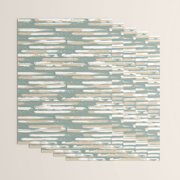 Colorful Stripes, Green and Beige, Abstract Art Wrapping Paper Gallery Image 3