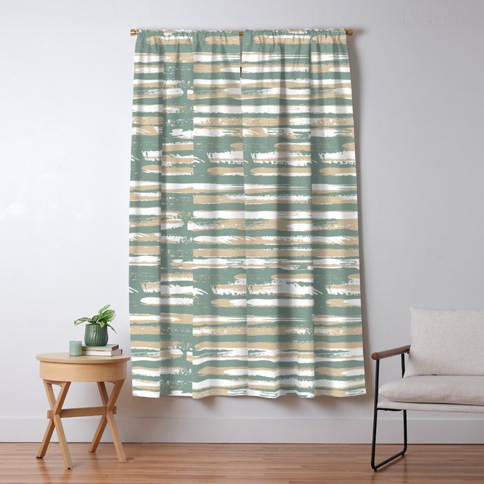 Colorful Stripes, Green and Beige, Abstract Art Window Curtain Gallery Image 5
