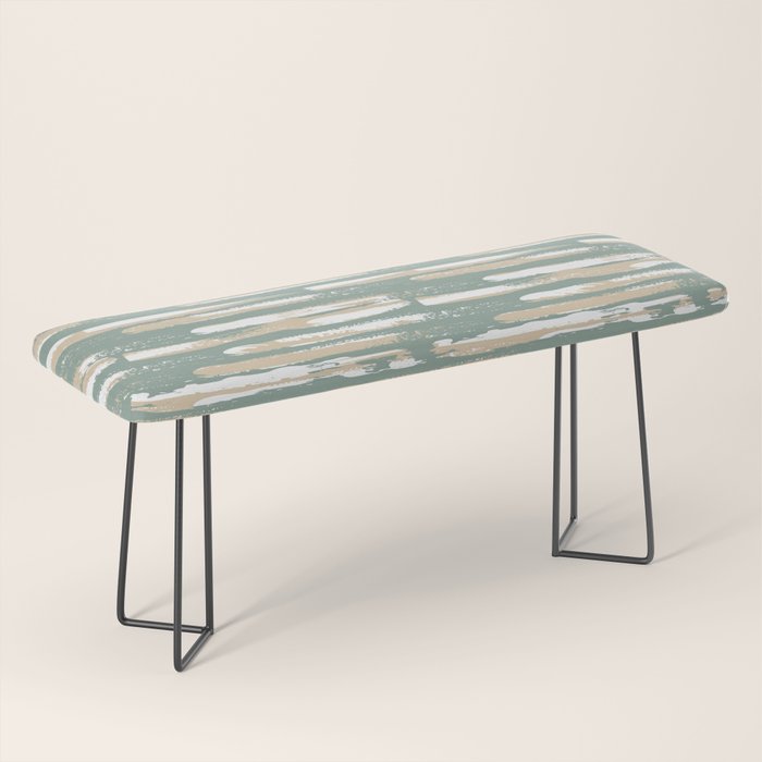 Colorful Stripes, Green and Beige, Abstract Art Bench Gallery Image 1